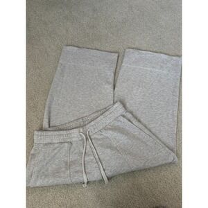 Quince Gray Wide Leg Cropped Lounge Pants Women's Large Drawstring Waist * flaw